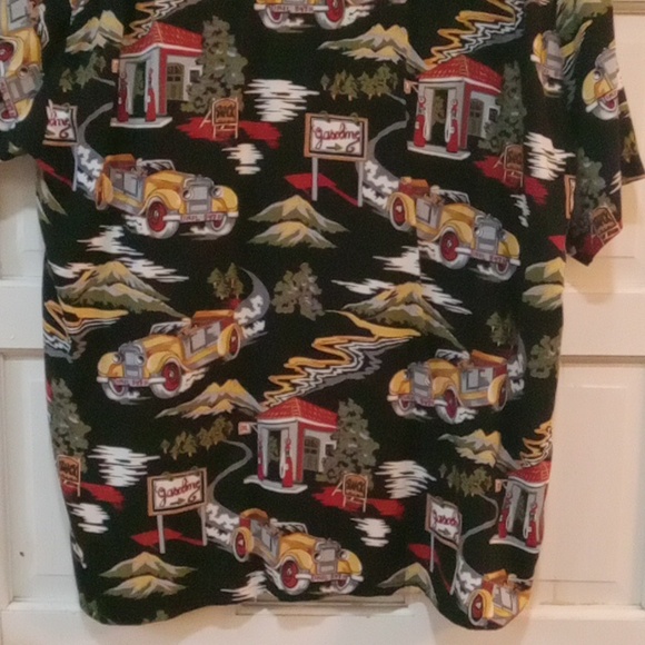 Vintage Cars & Gas Stations Printed Black Men's Short Sleeve Comfy Shirt Size XL - Picture 2 of 9